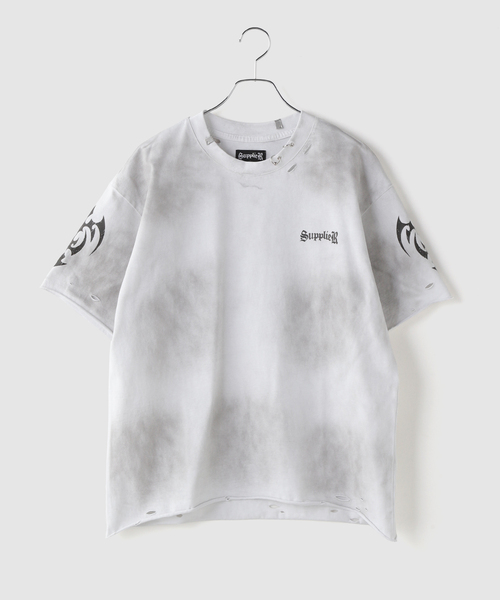 SUPPLIER(サプライヤー)の「SUPPLIER / サプライヤー Distressed Pierced Tee V2(Tシャツ/カットソー・メンズ・ホワイト/ブラック・MEDIUM/LARGE)」の6枚目の写真