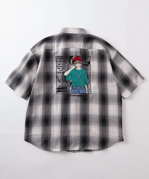 Red Cap Girl(レッドキャプガール)の「【70】【RCG/レッドキャップガール】バック刺繍 オンブレチェック レギュラーカラー 半袖シャツ/ワンポイント刺繍/ユニセックス/レディース/メンズ(シャツ/ブラウス・レディース・ブラック/ブルー/ホワイト・M/L)」の5枚目の写真