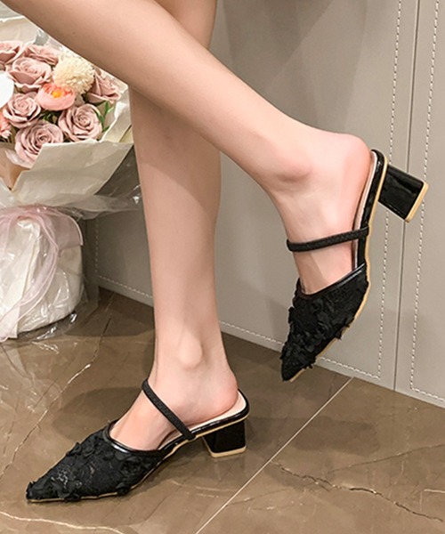 Lace Ladies（レースレディース）の「レース ポイインテッドトゥ ストラップ付き ミュール サンダル（サンダル・レディース・アイボリー/ブラック・25cm/24.5cm/24cm/23.5cm/23cm/22.5cm）」の6枚目の写真