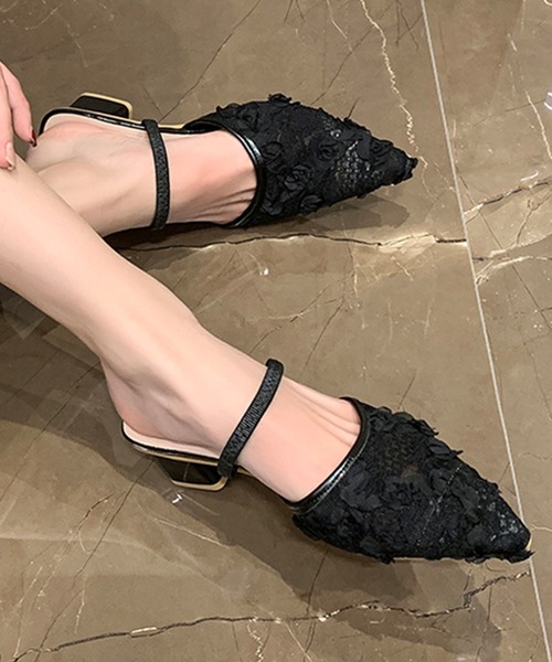 Lace Ladies（レースレディース）の「レース ポイインテッドトゥ ストラップ付き ミュール サンダル（サンダル・レディース・アイボリー/ブラック・25cm/24.5cm/24cm/23.5cm/23cm/22.5cm）」の7枚目の写真
