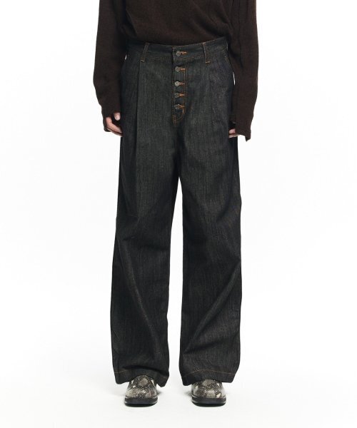 BUTTON FLY WIDE DENIM PANTS INDIGO