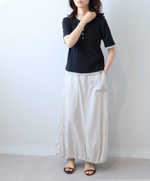 leswel(レスウェル)の「【M/L】バイカラーレイヤードライクヘンリーネックTシャツ(Tシャツ/カットソー・レディース・ブラック/ブラウン/クリーム/ベージュ/イエロー・M/L)」の7枚目の写真