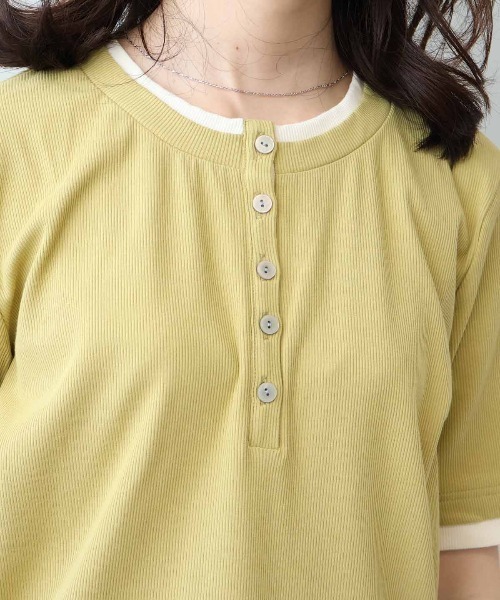 leswel(レスウェル)の「【M/L】バイカラーレイヤードライクヘンリーネックTシャツ(Tシャツ/カットソー・レディース・ブラック/ブラウン/クリーム/ベージュ/イエロー・M/L)」の15枚目の写真