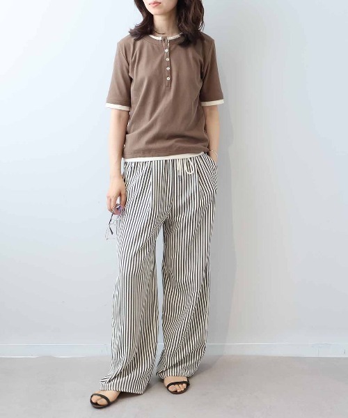 leswel(レスウェル)の「【M/L】バイカラーレイヤードライクヘンリーネックTシャツ(Tシャツ/カットソー・レディース・ブラック/ブラウン/クリーム/ベージュ/イエロー・M/L)」の19枚目の写真