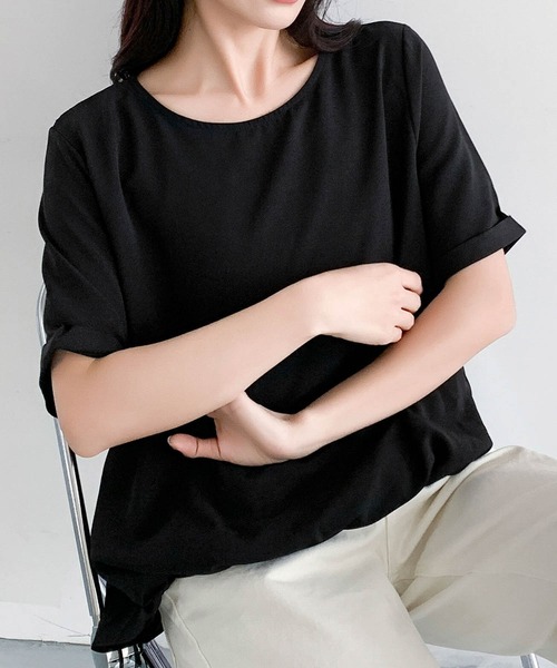 LOWO(ロワ)の「タックイン半袖ブラウス(シャツ/ブラウス・レディース・オフホワイト/ブラック・FREE)」の12枚目の写真