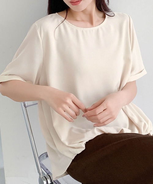 LOWO(ロワ)の「タックイン半袖ブラウス(シャツ/ブラウス・レディース・オフホワイト/ブラック・FREE)」の13枚目の写真