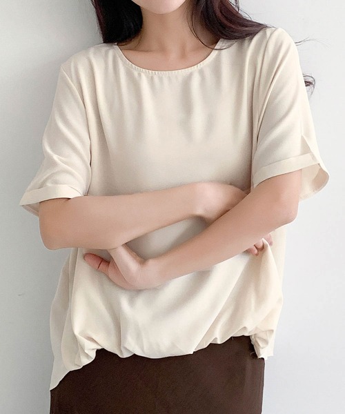 LOWO(ロワ)の「タックイン半袖ブラウス(シャツ/ブラウス・レディース・オフホワイト/ブラック・FREE)」の14枚目の写真