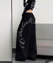 ラインストーンロゴ ワイドスウェットパンツ