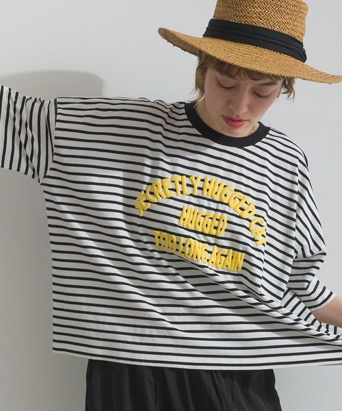 le colis(ルコリ)の「接触冷感 ボーダー 天竺 発泡ロゴ プリント ワイド Tシャツ(Tシャツ/カットソー・レディース・ホワイト系その他2/グリーン系その他/ホワイト系その他/グレー系その他・FREE)」の2枚目の写真