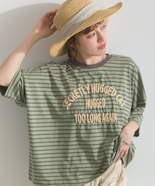 le colis(ルコリ)の「接触冷感 ボーダー 天竺 発泡ロゴ プリント ワイド Tシャツ(Tシャツ/カットソー・レディース・ホワイト系その他2/グリーン系その他/ホワイト系その他/グレー系その他・FREE)」の4枚目の写真