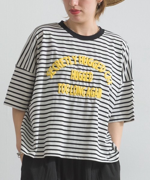 le colis(ルコリ)の「接触冷感 ボーダー 天竺 発泡ロゴ プリント ワイド Tシャツ(Tシャツ/カットソー・レディース・ホワイト系その他2/グリーン系その他/ホワイト系その他/グレー系その他・FREE)」の5枚目の写真