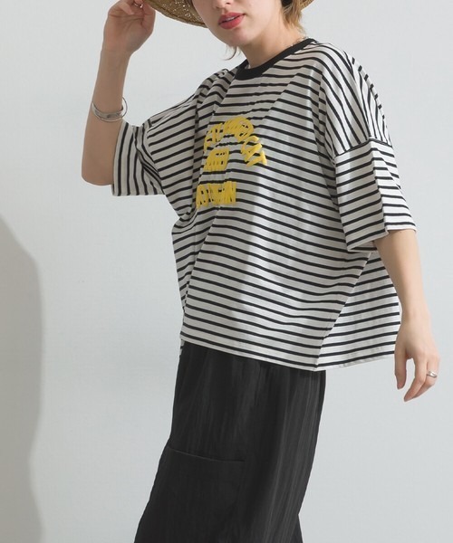 le colis(ルコリ)の「接触冷感 ボーダー 天竺 発泡ロゴ プリント ワイド Tシャツ(Tシャツ/カットソー・レディース・ホワイト系その他2/グリーン系その他/ホワイト系その他/グレー系その他・FREE)」の8枚目の写真