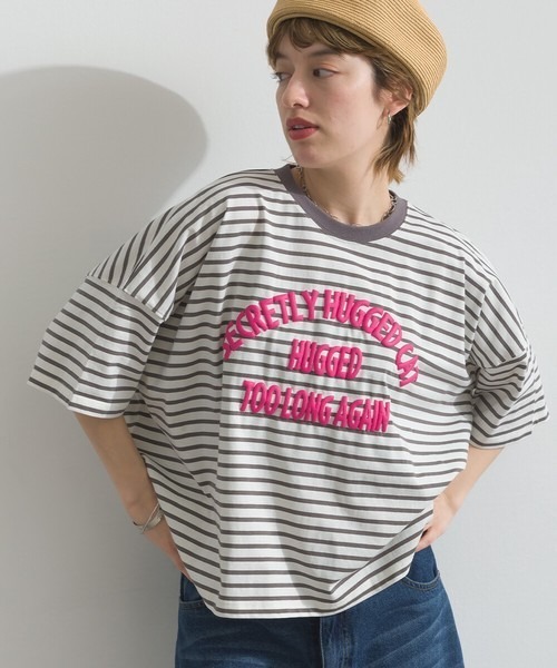 le colis(ルコリ)の「接触冷感 ボーダー 天竺 発泡ロゴ プリント ワイド Tシャツ(Tシャツ/カットソー・レディース・ホワイト系その他2/グリーン系その他/ホワイト系その他/グレー系その他・FREE)」の10枚目の写真