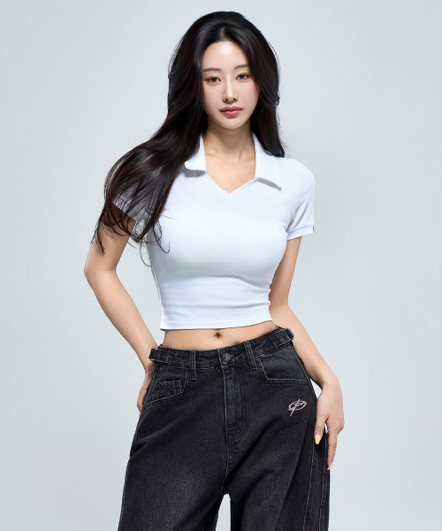 PHYSICAL GARMENTS（フィジカルガーメンツ）の「P5018 レディース モーダルストレッチカラー クロップ半袖 [ホワイト]（Tシャツ/カットソー・レディース・ホワイト・SMALL/MEDIUM/LARGE）」の5枚目の写真