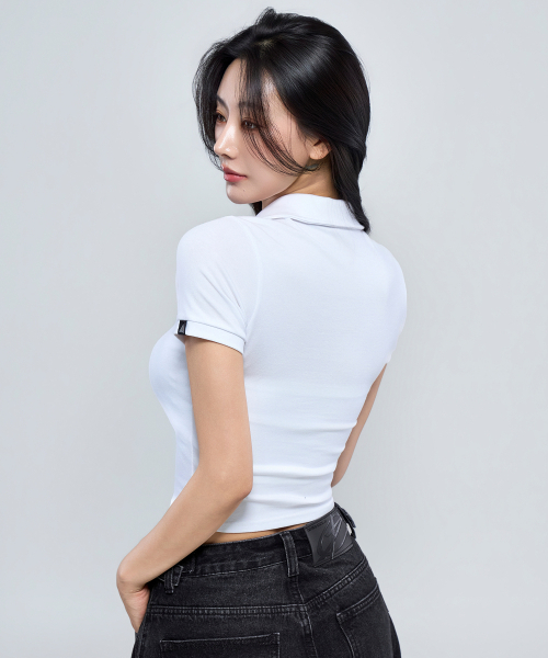 PHYSICAL GARMENTS（フィジカルガーメンツ）の「P5018 レディース モーダルストレッチカラー クロップ半袖 [ホワイト]（Tシャツ/カットソー・レディース・ホワイト・SMALL/MEDIUM/LARGE）」の10枚目の写真