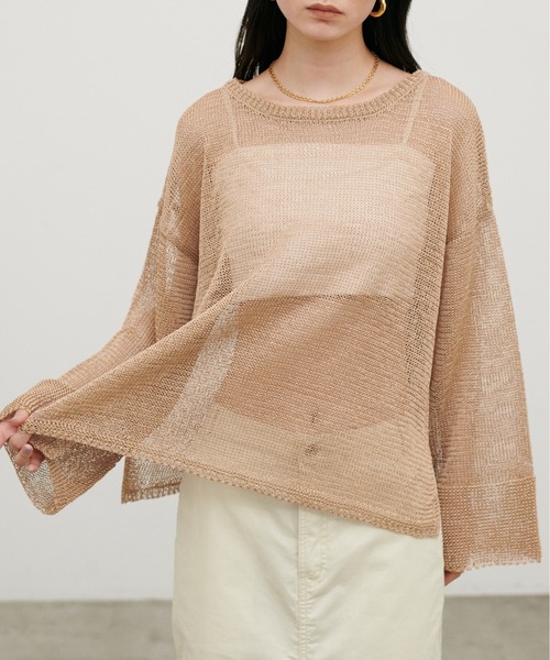 LARUTA(ラルータ)の「【LARUTA】ギマ糸メッシュクルーネックプルオーバー(ニット/セーター・レディース・ブラック/ベージュ/ミント/ライトベージュ・FREE)」の2枚目の写真