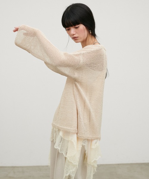 LARUTA(ラルータ)の「【LARUTA】ギマ糸メッシュクルーネックプルオーバー(ニット/セーター・レディース・ブラック/ベージュ/ミント/ライトベージュ・FREE)」の3枚目の写真