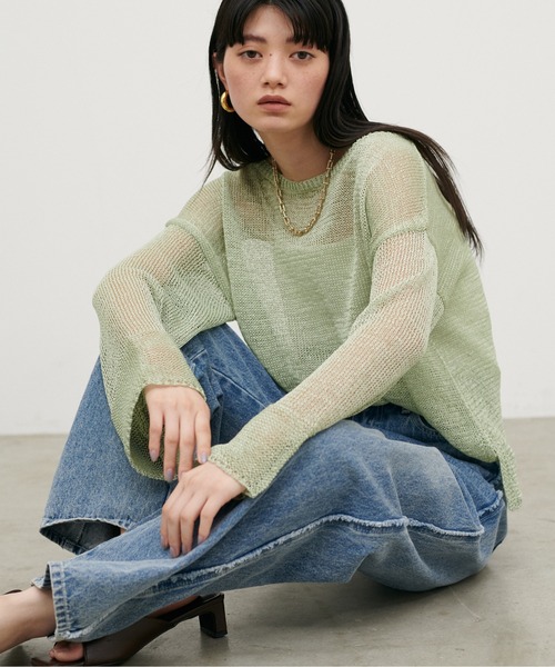 LARUTA(ラルータ)の「【LARUTA】ギマ糸メッシュクルーネックプルオーバー(ニット/セーター・レディース・ブラック/ベージュ/ミント/ライトベージュ・FREE)」の4枚目の写真