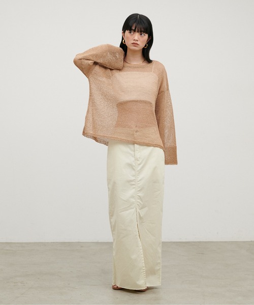 LARUTA(ラルータ)の「【LARUTA】ギマ糸メッシュクルーネックプルオーバー(ニット/セーター・レディース・ブラック/ベージュ/ミント/ライトベージュ・FREE)」の11枚目の写真
