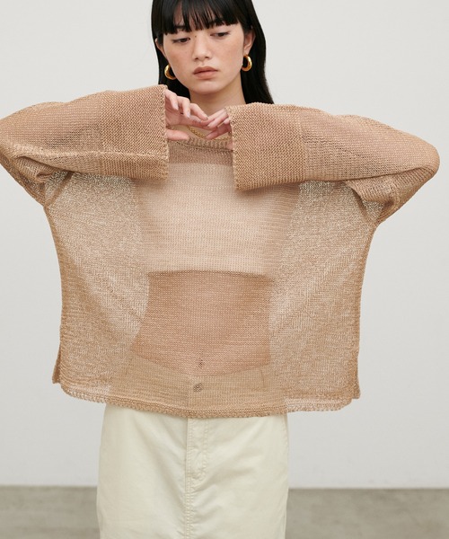 LARUTA(ラルータ)の「【LARUTA】ギマ糸メッシュクルーネックプルオーバー(ニット/セーター・レディース・ブラック/ベージュ/ミント/ライトベージュ・FREE)」の15枚目の写真