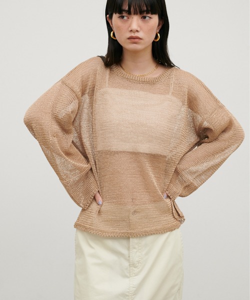LARUTA(ラルータ)の「【LARUTA】ギマ糸メッシュクルーネックプルオーバー(ニット/セーター・レディース・ブラック/ベージュ/ミント/ライトベージュ・FREE)」の14枚目の写真