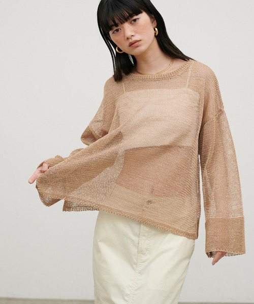 LARUTA(ラルータ)の「【LARUTA】ギマ糸メッシュクルーネックプルオーバー(ニット/セーター・レディース・ブラック/ベージュ/ミント/ライトベージュ・FREE)」の13枚目の写真