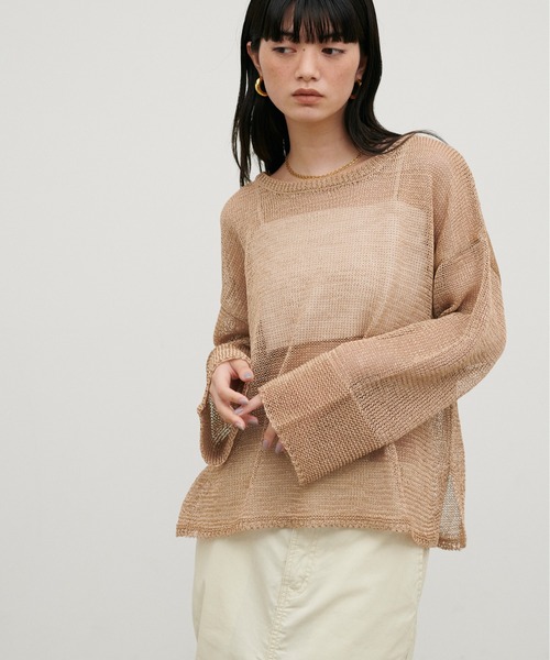 LARUTA(ラルータ)の「【LARUTA】ギマ糸メッシュクルーネックプルオーバー(ニット/セーター・レディース・ブラック/ベージュ/ミント/ライトベージュ・FREE)」の12枚目の写真