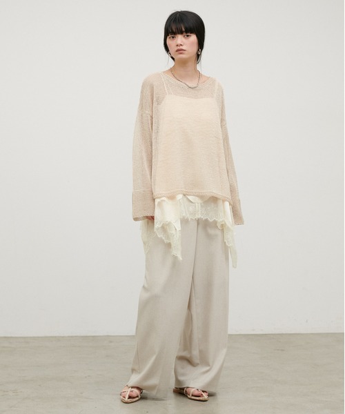 LARUTA(ラルータ)の「【LARUTA】ギマ糸メッシュクルーネックプルオーバー(ニット/セーター・レディース・ブラック/ベージュ/ミント/ライトベージュ・FREE)」の6枚目の写真