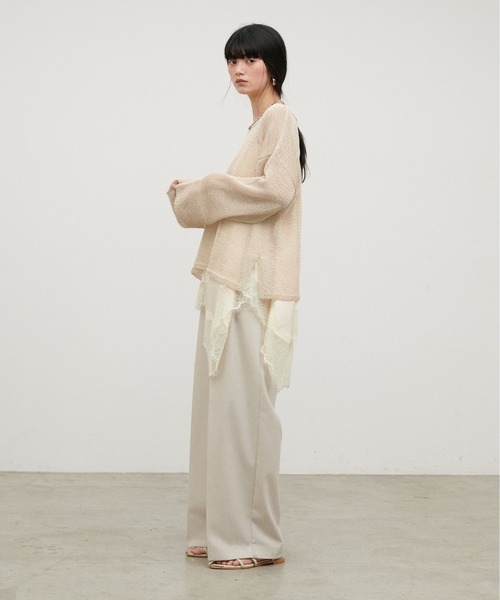 LARUTA(ラルータ)の「【LARUTA】ギマ糸メッシュクルーネックプルオーバー(ニット/セーター・レディース・ブラック/ベージュ/ミント/ライトベージュ・FREE)」の5枚目の写真