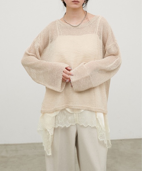 LARUTA(ラルータ)の「【LARUTA】ギマ糸メッシュクルーネックプルオーバー(ニット/セーター・レディース・ブラック/ベージュ/ミント/ライトベージュ・FREE)」の8枚目の写真