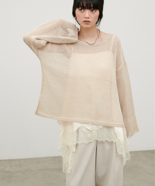 LARUTA(ラルータ)の「【LARUTA】ギマ糸メッシュクルーネックプルオーバー(ニット/セーター・レディース・ブラック/ベージュ/ミント/ライトベージュ・FREE)」の7枚目の写真