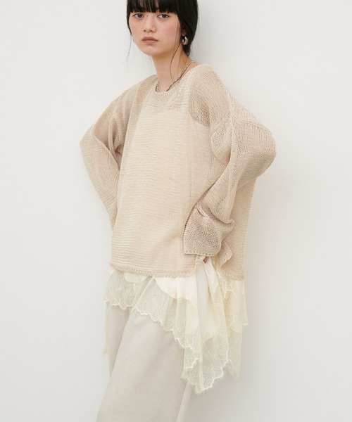 LARUTA(ラルータ)の「【LARUTA】ギマ糸メッシュクルーネックプルオーバー(ニット/セーター・レディース・ブラック/ベージュ/ミント/ライトベージュ・FREE)」の10枚目の写真