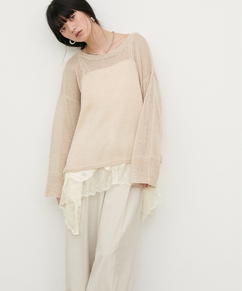 LARUTA(ラルータ)の「【LARUTA】ギマ糸メッシュクルーネックプルオーバー(ニット/セーター・レディース・ブラック/ベージュ/ミント/ライトベージュ・FREE)」の9枚目の写真
