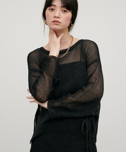 LARUTA(ラルータ)の「【LARUTA】ギマ糸メッシュクルーネックプルオーバー(ニット/セーター・レディース・ブラック/ベージュ/ミント/ライトベージュ・FREE)」の19枚目の写真
