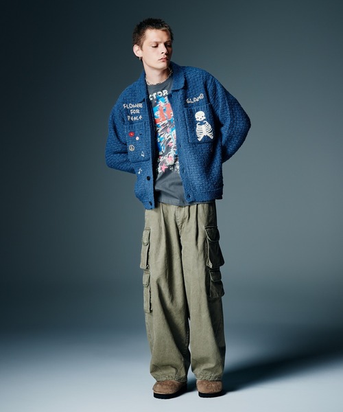 glamb(グラム)の「Flower Peace Jacket / フラワーピースジャケット(ニット/セーター・メンズ・ブラック/マルチ/ネイビー・S/M/L)」の12枚目の写真