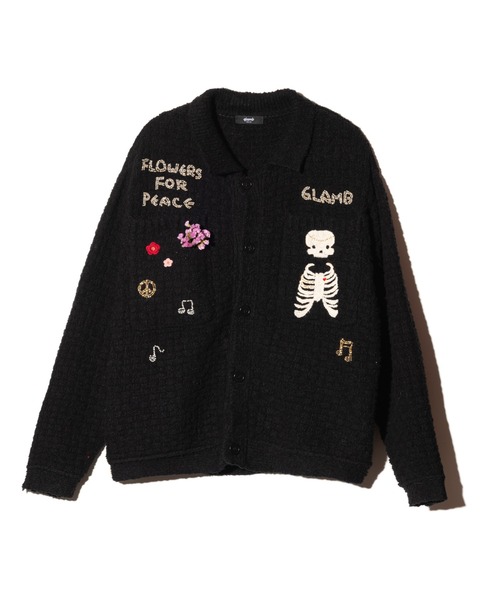 glamb(グラム)の「Flower Peace Jacket / フラワーピースジャケット(ニット/セーター・メンズ・ブラック/マルチ/ネイビー・S/M/L)」の4枚目の写真