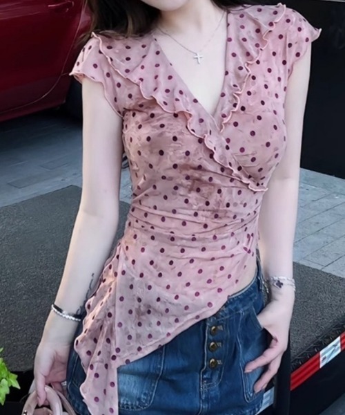 Ritzy(リッツィー)の「ドットチュールフリルアシメトップス(Tシャツ/カットソー・レディース・ピンク・M/L)」の8枚目の写真