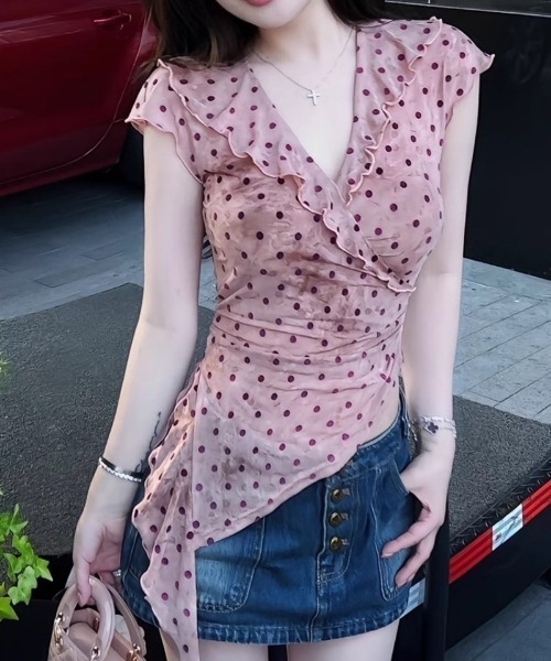 Ritzy(リッツィー)の「ドットチュールフリルアシメトップス(Tシャツ/カットソー・レディース・ピンク・M/L)」の7枚目の写真