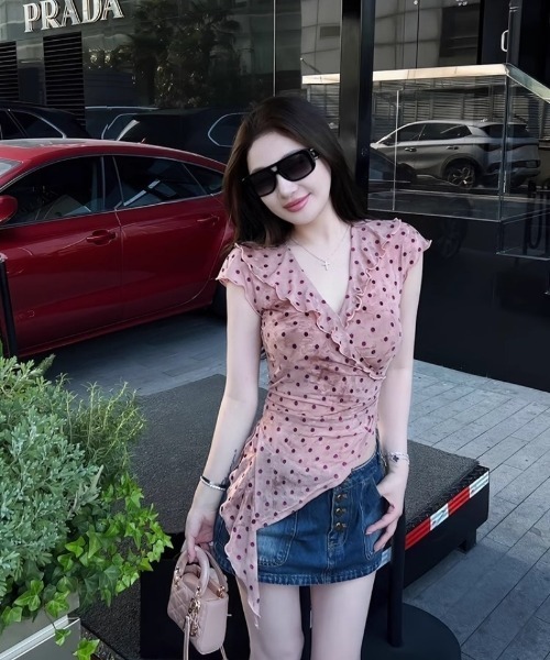 Ritzy(リッツィー)の「ドットチュールフリルアシメトップス(Tシャツ/カットソー・レディース・ピンク・M/L)」の6枚目の写真
