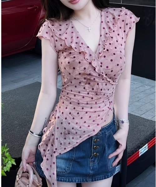 Ritzy(リッツィー)の「ドットチュールフリルアシメトップス(Tシャツ/カットソー・レディース・ピンク・M/L)」の5枚目の写真