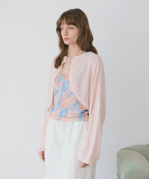 SINOON(シヌーン)の「Bolero Knit Cardigan (Light Pink)(カーディガン/ボレロ・レディース・ライトピンク・FREE)」の2枚目の写真