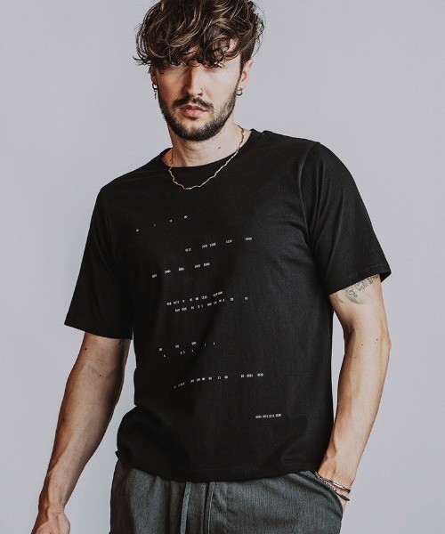 NO ID.(ノーアイディ)の「mt10529- Binary numberプリントT Tシャツ(858006-490T)(Tシャツ/カットソー・メンズ・ブラック/ホワイト・2/1)」の8枚目の写真