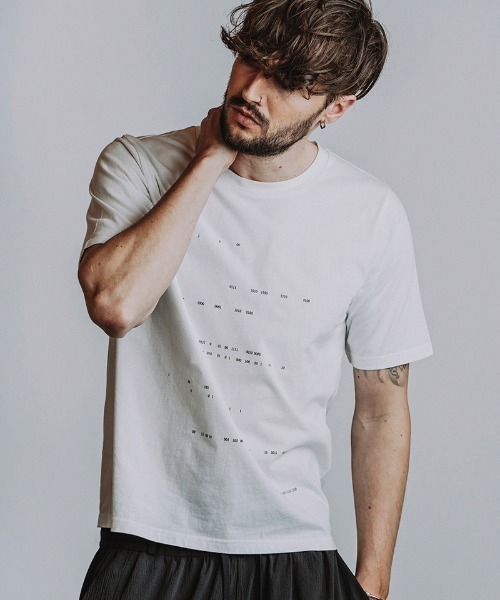 NO ID.(ノーアイディ)の「mt10529- Binary numberプリントT Tシャツ(858006-490T)(Tシャツ/カットソー・メンズ・ブラック/ホワイト・2/1)」の14枚目の写真