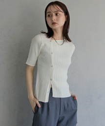 【&g'aime 】リブ切替半袖ニット Ribbed Panel Short-Sleeve Knit