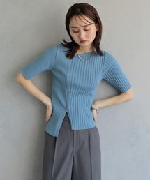 &g'aime | 【&ｇ'aime 】リブ切替半袖ニット　Ribbed Panel Short-Sleeve Knit(Tシャツ/カットソー)