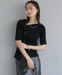 &g'aime | 【&g'aime 】リブ切替半袖ニット Ribbed Panel Short-Sleeve Knit(Tシャツ/カットソー)
