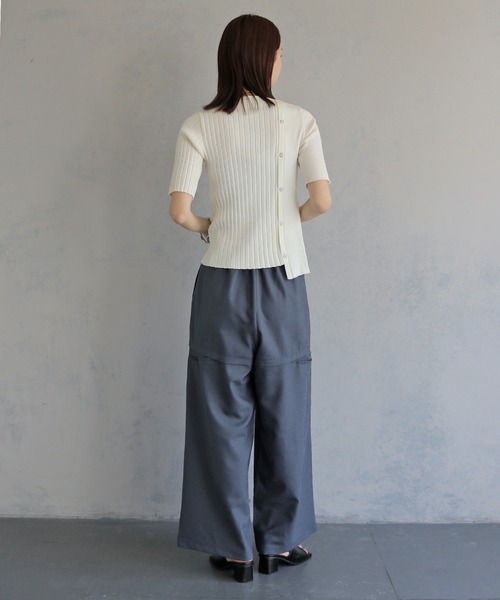 &g'aime(アンジェム)の「【&g'aime 】リブ切替半袖ニット Ribbed Panel Short-Sleeve Knit(Tシャツ/カットソー・レディース・ブルー/グリーン/ホワイト/ブラック・FREE)」の5枚目の写真