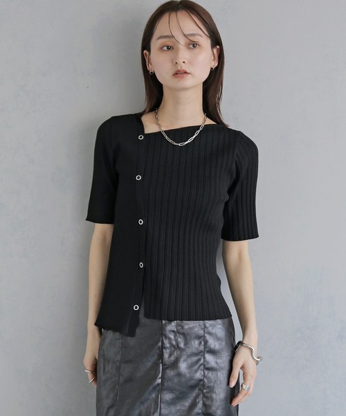 &g'aime(アンジェム)の「【&g'aime 】リブ切替半袖ニット Ribbed Panel Short-Sleeve Knit(Tシャツ/カットソー・レディース・ブルー/グリーン/ホワイト/ブラック・FREE)」の17枚目の写真