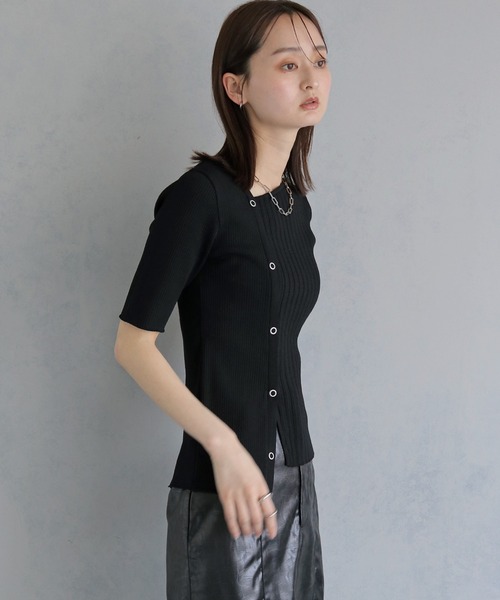 &g'aime(アンジェム)の「【&g'aime 】リブ切替半袖ニット Ribbed Panel Short-Sleeve Knit(Tシャツ/カットソー・レディース・ブルー/グリーン/ホワイト/ブラック・FREE)」の20枚目の写真