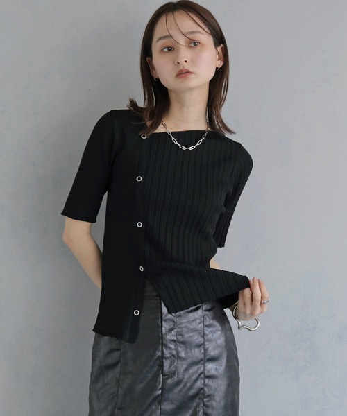 &g'aime(アンジェム)の「【&g'aime 】リブ切替半袖ニット Ribbed Panel Short-Sleeve Knit(Tシャツ/カットソー・レディース・ブルー/グリーン/ホワイト/ブラック・FREE)」の19枚目の写真